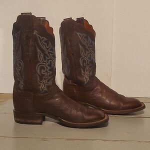 Womens Lucchese Designer Western Boots. Dark Leather W/ Blue Design. Sz …